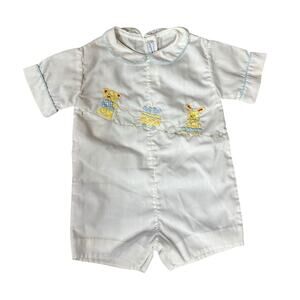 Vtg Imperial Baby Boy One Piece Romper White Bunny Bear Wagon Birds 0-3 M?
